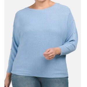 NWT T Tahari Women's Plus Snap Detail Sleeve Ribbed Sweater Size 3X